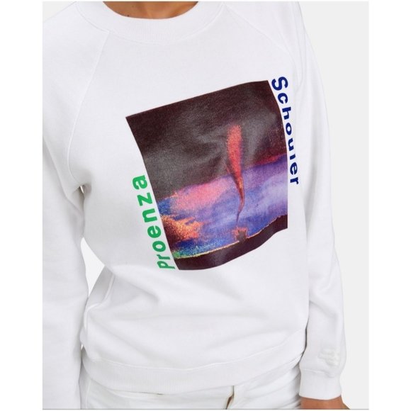 Proenza Schouler Sweatshirt size XS White Funnel Cloud Graphic Crewneck - Picture 1 of 8